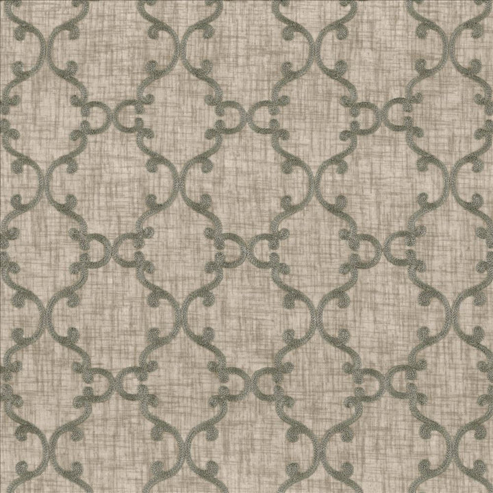 Twirl Silver  by Kasmir Fabric See sample 100% Polyester
 CHINA Not Tested </p><p>Repeat: Horizontal: 6 inches and Vertical: 6 inches 56  - Fabric Carolina -