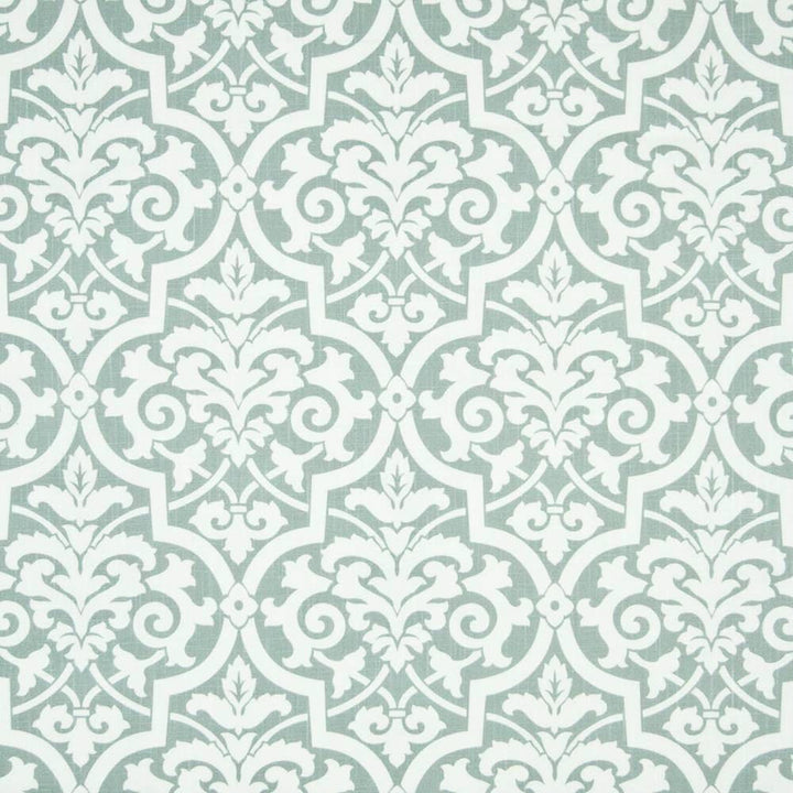 Valenti Damask Mist by Kasmir Fabric 1388 SPAIN 70,000 Wyzenbeek Double Rubs H: 13 5/8 inches, V:17 6/8 inches 54 - 56 - Fabric Carolina - Kasmir