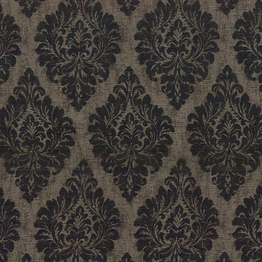 Valentino Damask Black Walnut by Kasmir Fabric 8004 ITALY 12,000 Martindale Cycles H: 27 5/8 inches, V:26 7/8 inches 54 - 55 - Fabric Carolina - Kasmir