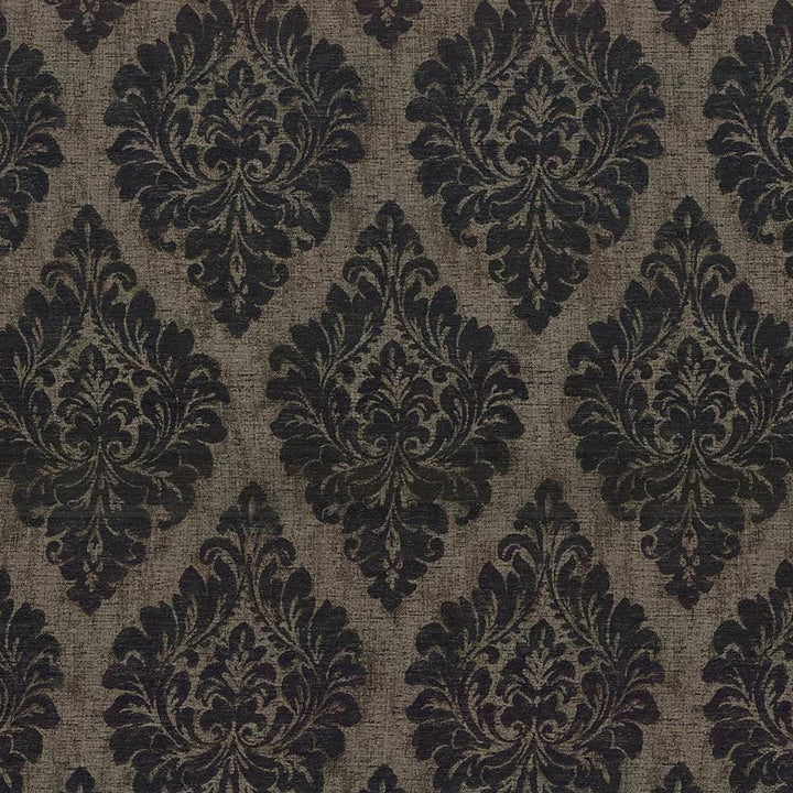 Valentino Damask Black Walnut by Kasmir Fabric 8004 ITALY 12,000 Martindale Cycles H: 27 5/8 inches, V:26 7/8 inches 54 - 55 - Fabric Carolina - Kasmir