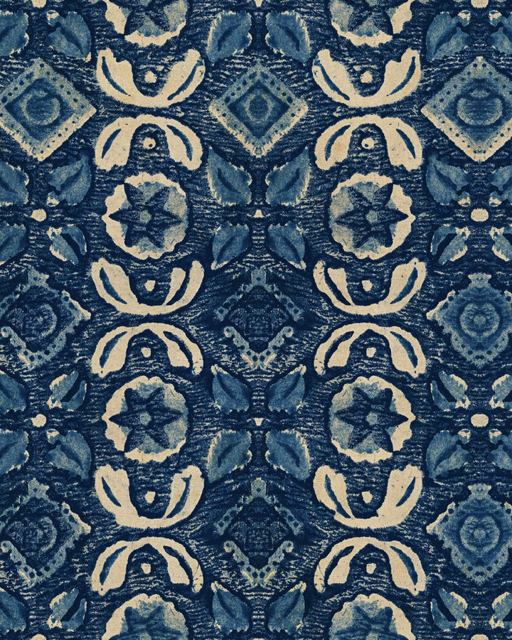 VARANASI Indigo Wallpaper (WP30099) by Mind The Gap | WP30099 | WOODSTOCK '69 LIFESTYLE COLLECTION | 1 roll x 20.5 x 393.7 in | 0.52m / 20.5in | 10m / 393.7in | 5.20mp | 50cm / 19.6in | Indigo, Taupe | Satin Matte | Paste the wall | 1-roll in a box | Fabric Carolina | https://www.fabriccarolina.com/