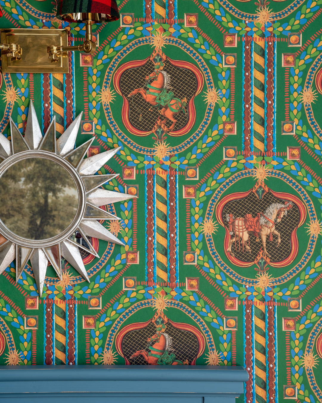 VENETIAN ORNAMENT Green Wallpaper (WP20768) by Mind The Gap | WP20768 | ORIENT EXPRESS | 1 roll x 52x900 cm / 20.47x354.33in | 0.52m / 20.5in | 9m / 354in | 4.68sqm / 50sq ft | 70cm / 27.5in | Green, Yellow, Red, Burgundy | Non-woven Textured | Paste the wall | 1-roll in a box | Fabric Carolina | https://www.fabriccarolina.com/