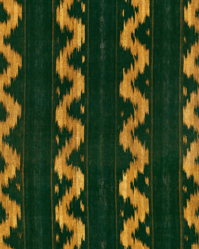 Vintage Ikat Topiary Green Wallpaper by Mind the Gap Designer Wallpaper WOODSTOCK '69 LIFESTYLE COLLECTION Satin Matte Made in Europe Paste the wall 1 roll x 20.5 x 10.9 yards - Swanky Fabrics -