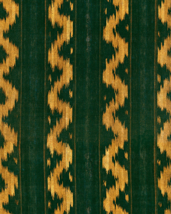 Vintage Ikat Topiary Green Wallpaper by Mind the Gap Designer Wallpaper WOODSTOCK '69 LIFESTYLE COLLECTION Satin Matte Made in Europe Paste the wall 1 roll x 20.5 x 10.9 yards - Swanky Fabrics -
