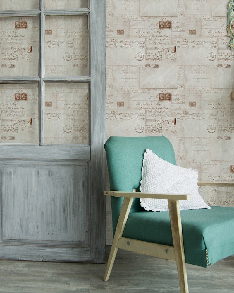 Vintage Letters Neutral Premium Wallpaper by Mind the Gap Designer Wallpaper WALLPAPER DESIGNER COLLECTION Non-woven Made in Europe Paste the wall 3 rolls x 20.5 x 3.25 yards - Swanky Fabrics -