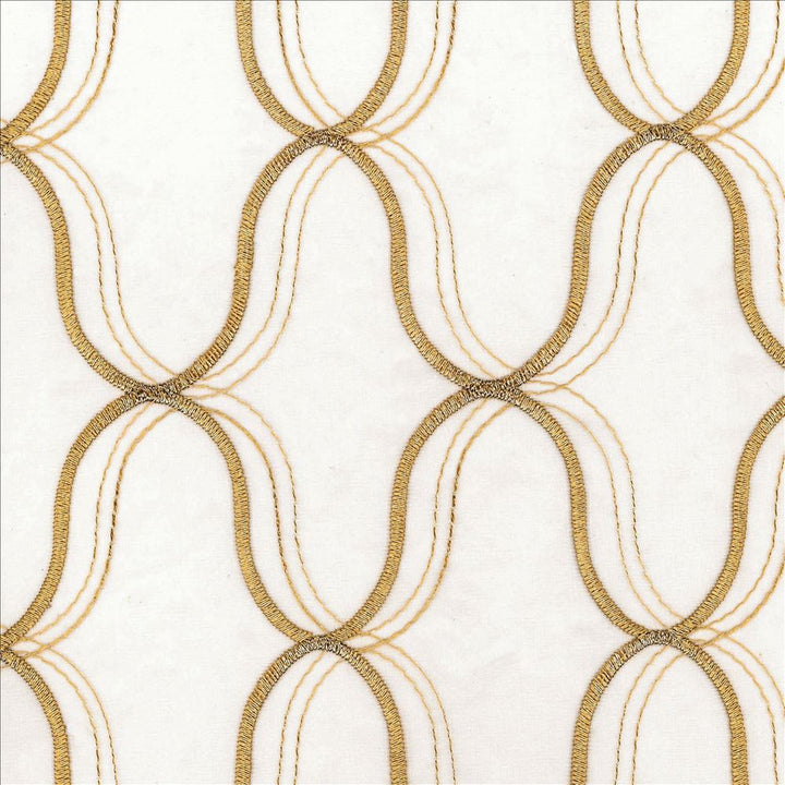 Wavefront Gold by Kasmir Fabric 5077 100% Polyester Embroidery 100% Polyester TURKEY Not Tested Horizontal: 4 3/8 inches and Vertical: 6 3/8 inches 58 - 59 - Fabric Carolina -