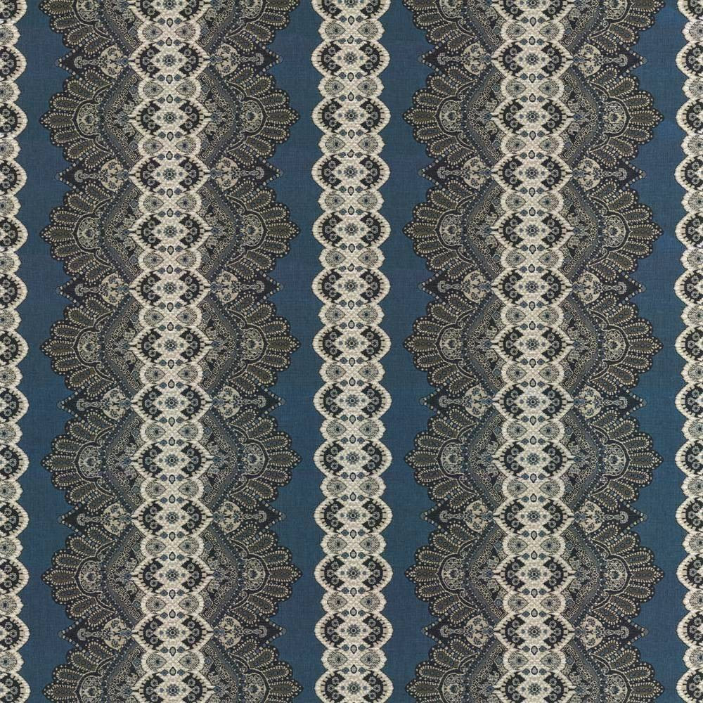 Wazwan Io Sapphire by Kasmir Fabric 1413 USA 12,000 Wyzenbeek Double Rubs H: 28 6/8 inches, V:9 inches 54 - Fabric Carolina - Kasmir