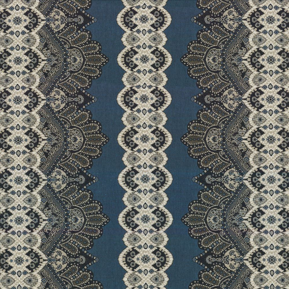 Wazwan Io Sapphire by Kasmir Fabric 1413 100% Acrylic USA 12,000 Wyzenbeek Double Rubs Horizontal: 28 6/8 inches and Vertical: 9 inches 54 - Fabric Carolina -