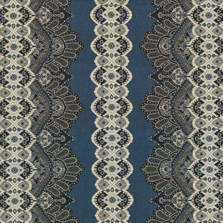 Wazwan Io Sapphire by Kasmir Fabric 1413 100% Acrylic USA 12,000 Wyzenbeek Double Rubs Horizontal: 28 6/8 inches and Vertical: 9 inches 54 - Fabric Carolina -