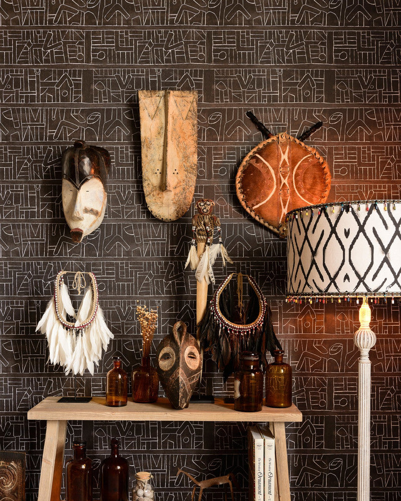 Bushoong Kuba Wallpaper by Mind the Gap Designer Wallpaper THE WALLPAPER COMPENDIUM 1 Textured Matte Made in Europe Paste the wall 3 rolls x 20.5 x 3.25 yards - Swanky Fabrics -
