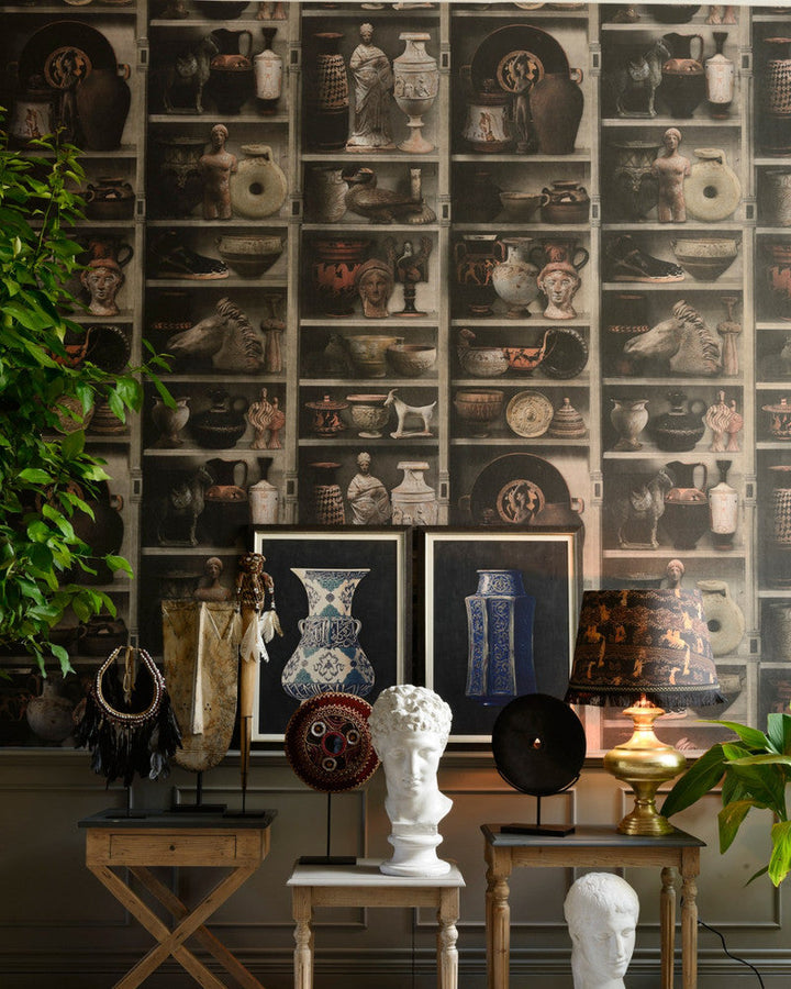 Greek Pottery Wallpaper by Mind the Gap Designer Wallpaper THE WALLPAPER COMPENDIUM 1 Textured Matte Made in Europe Paste the wall 3 rolls x 20.5 x 3.25 yards - Swanky Fabrics -