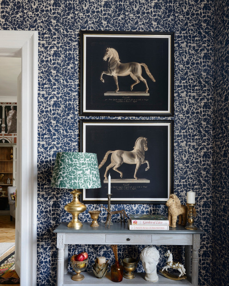 Royal Hunting Wallpaper by Mind the Gap Designer Wallpaper THE WALLPAPER COMPENDIUM 1 Textured Matte Made in Europe Paste the wall 3 rolls x 20.5 x 3.25 yards - Swanky Fabrics -