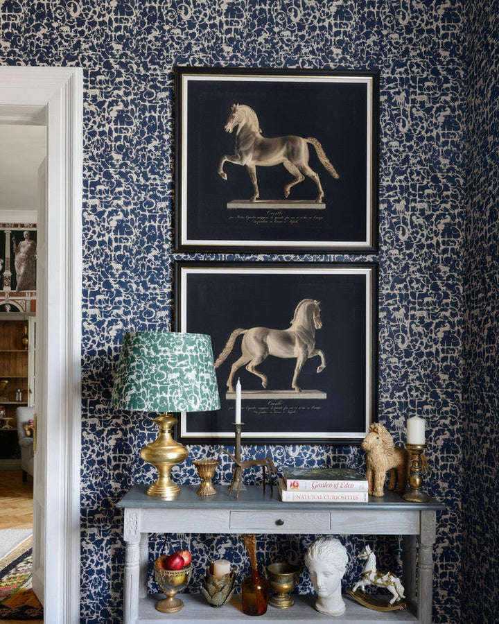Royal Hunting Wallpaper by Mind the Gap Designer Wallpaper THE WALLPAPER COMPENDIUM 1 Textured Matte Made in Europe Paste the wall 3 rolls x 20.5 x 3.25 yards - Swanky Fabrics -