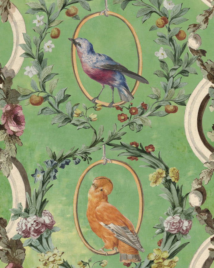 Countesse'S Aviarium Mint Wallpaper by Mind the Gap Designer Wallpaper THE WALLPAPER COMPENDIUM 1 Textured Matte Made in Europe Paste the wall 3 rolls x 20.5 x 3.25 yards - Swanky Fabrics -