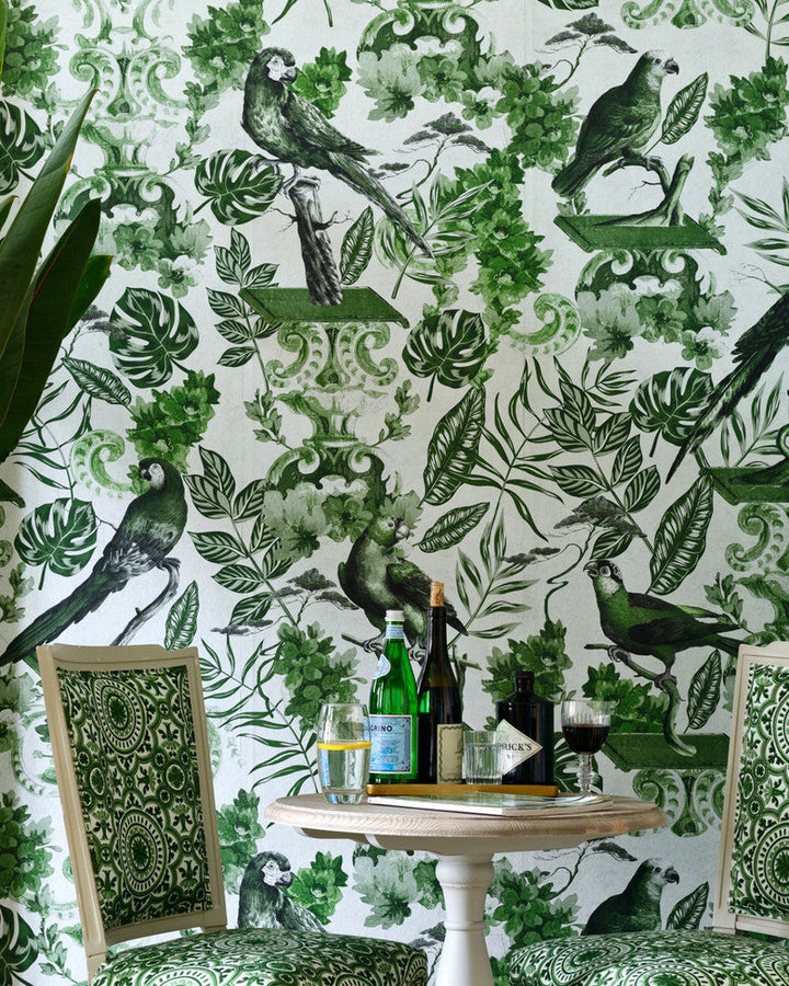 La Voliere Green Wallpaper by Mind the Gap Designer Wallpaper THE WALLPAPER COMPENDIUM 1 Textured Matte Made in Europe Paste the wall 3 rolls x 20.5 x 3.25 yards - Swanky Fabrics -