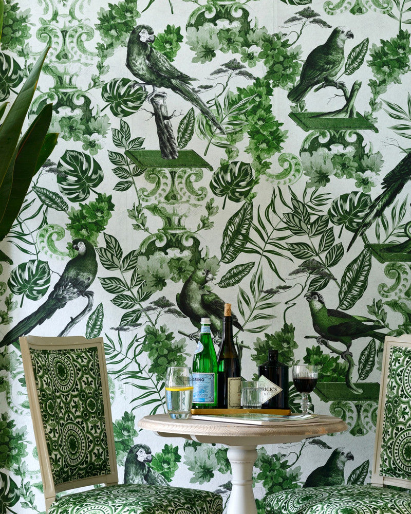 La Voliere Green Wallpaper by Mind the Gap Designer Wallpaper THE WALLPAPER COMPENDIUM 1 Textured Matte Made in Europe Paste the wall 3 rolls x 20.5 x 3.25 yards - Swanky Fabrics -