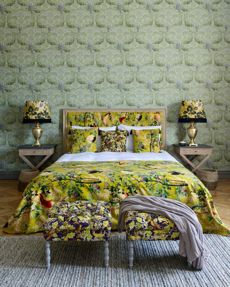 Savage Leaves Green Wallpaper by Mind the Gap Designer Wallpaper THE WALLPAPER COMPENDIUM 1 Textured Matte Made in Europe Paste the wall 3 rolls x 20.5 x 3.25 yards - Swanky Fabrics -
