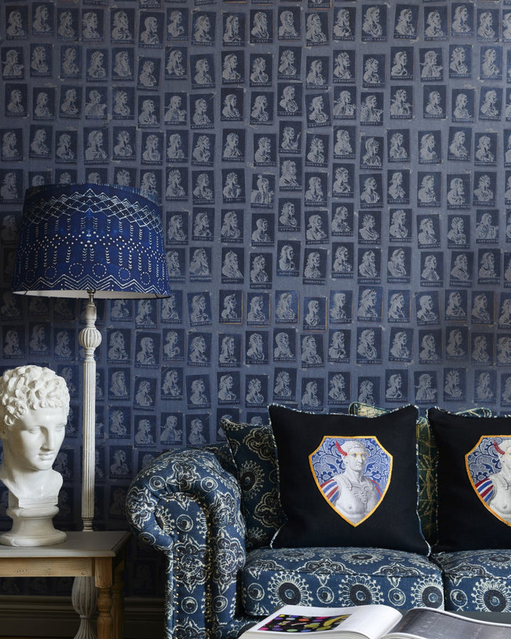EMPERORS Blue Wallpaper (WP20462) by Mind The Gap | WP20462 | THE WALLPAPER COMPENDIUM 1 | 3 rolls x 20.5 x 118.1 in | 0.52m / 20.5in | 3m / 118in | 4.65mp | 120cm / 47.2in | Blue, Grey | Textured Matte | Paste the wall | 3-rolls in a box | Fabric Carolina | https://www.fabriccarolina.com/