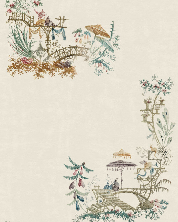 Chinoiserie Coconut Wallpaper by Mind the Gap Designer Wallpaper THE WALLPAPER COMPENDIUM 1 Textured Matte Made in Europe Paste the wall 3 rolls x 20.5 x 3.25 yards - Swanky Fabrics -