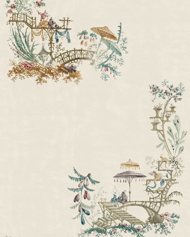 Chinoiserie Coconut Wallpaper by Mind the Gap Designer Wallpaper THE WALLPAPER COMPENDIUM 1 Textured Matte Made in Europe Paste the wall 3 rolls x 20.5 x 3.25 yards - Swanky Fabrics -