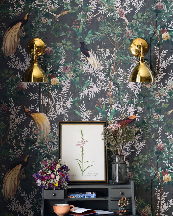 Royal Garden Grey Wallpaper by Mind the Gap Designer Wallpaper THE WALLPAPER COMPENDIUM 1 Textured Matte Made in Europe Paste the wall 3 rolls x 20.5 x 3.25 yards - Swanky Fabrics -