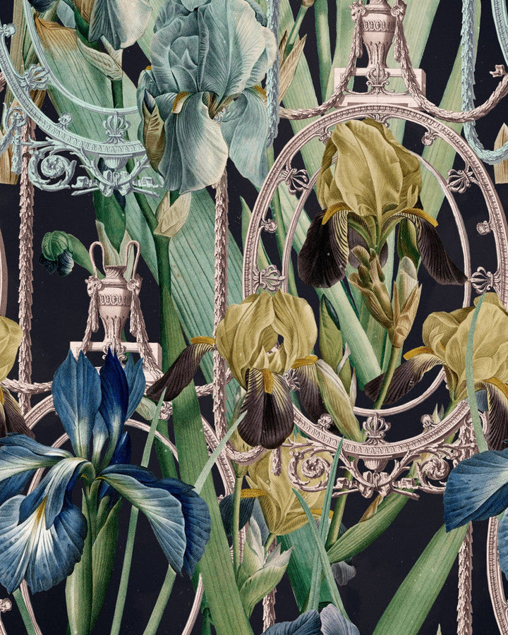 Fleurs D'Iris Wallpaper by Mind the Gap Designer Wallpaper THE WALLPAPER COMPENDIUM 1 Non-woven Made in Europe Paste the wall 3 rolls x 20.5 x 3.25 yards - Swanky Fabrics -
