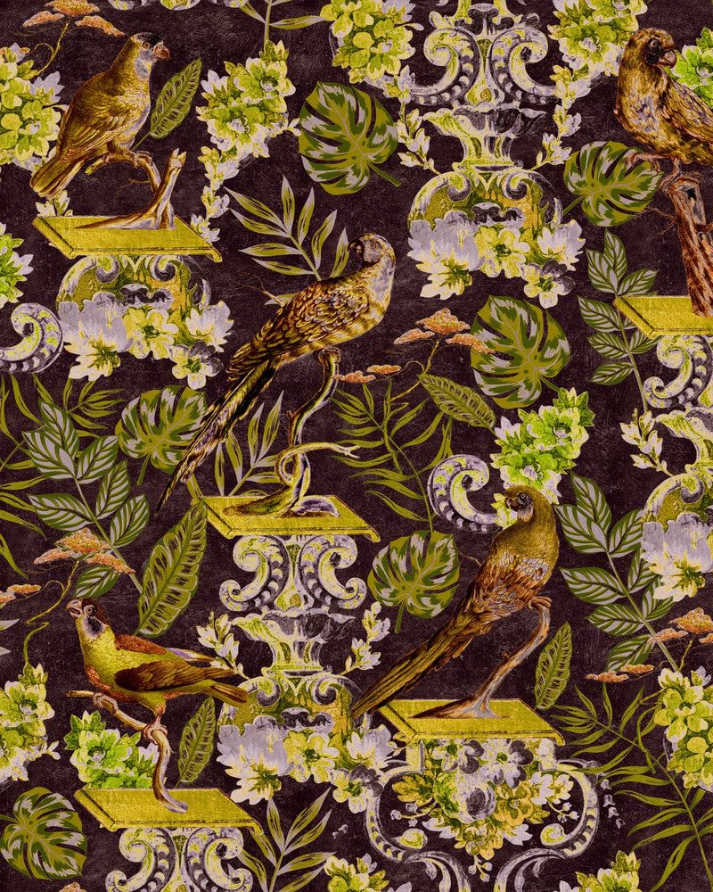 La Voliere Dark Wallpaper by Mind the Gap Designer Wallpaper THE WALLPAPER COMPENDIUM 1 Non-woven Made in Europe Paste the wall 3 rolls x 20.5 x 3.25 yards - Swanky Fabrics -