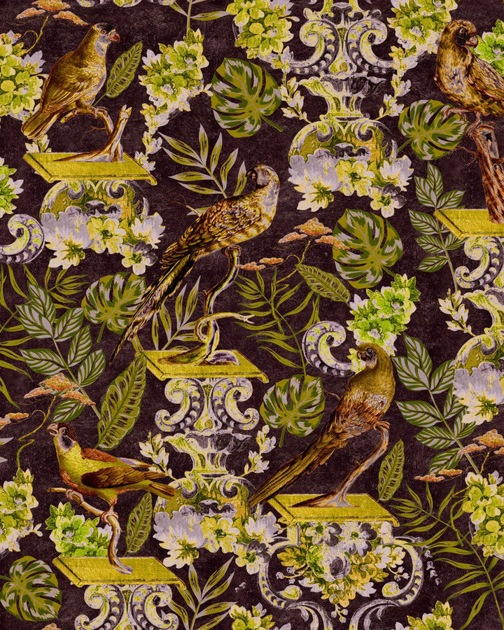 La Voliere Dark Wallpaper by Mind the Gap Designer Wallpaper THE WALLPAPER COMPENDIUM 1 Non-woven Made in Europe Paste the wall 3 rolls x 20.5 x 3.25 yards - Swanky Fabrics -