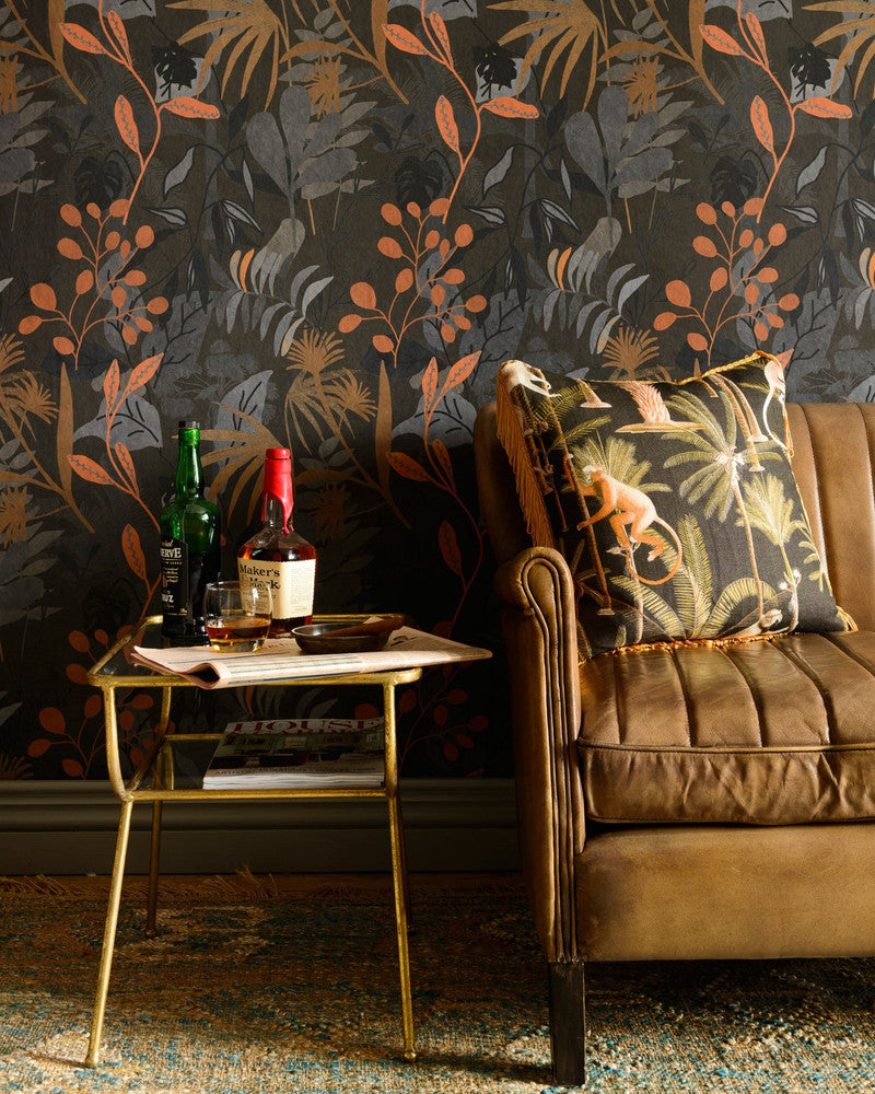 Caribbean Garden Dark Wallpaper by Mind the Gap Designer Wallpaper THE WALLPAPER COMPENDIUM 1 Non-woven Made in Europe Paste the wall 3 rolls x 20.5 x 3.25 yards - Swanky Fabrics -
