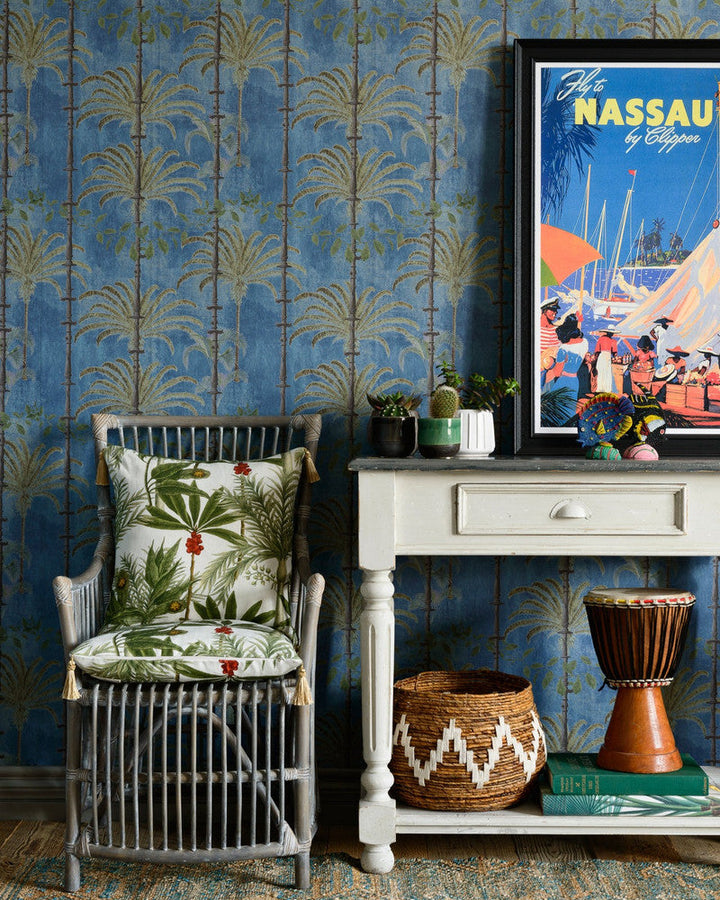 Havana Regatta Blue Wallpaper by Mind the Gap Designer Wallpaper THE WALLPAPER COMPENDIUM 1 Non-woven Made in Europe Paste the wall 3 rolls x 20.5 x 3.25 yards - Swanky Fabrics -