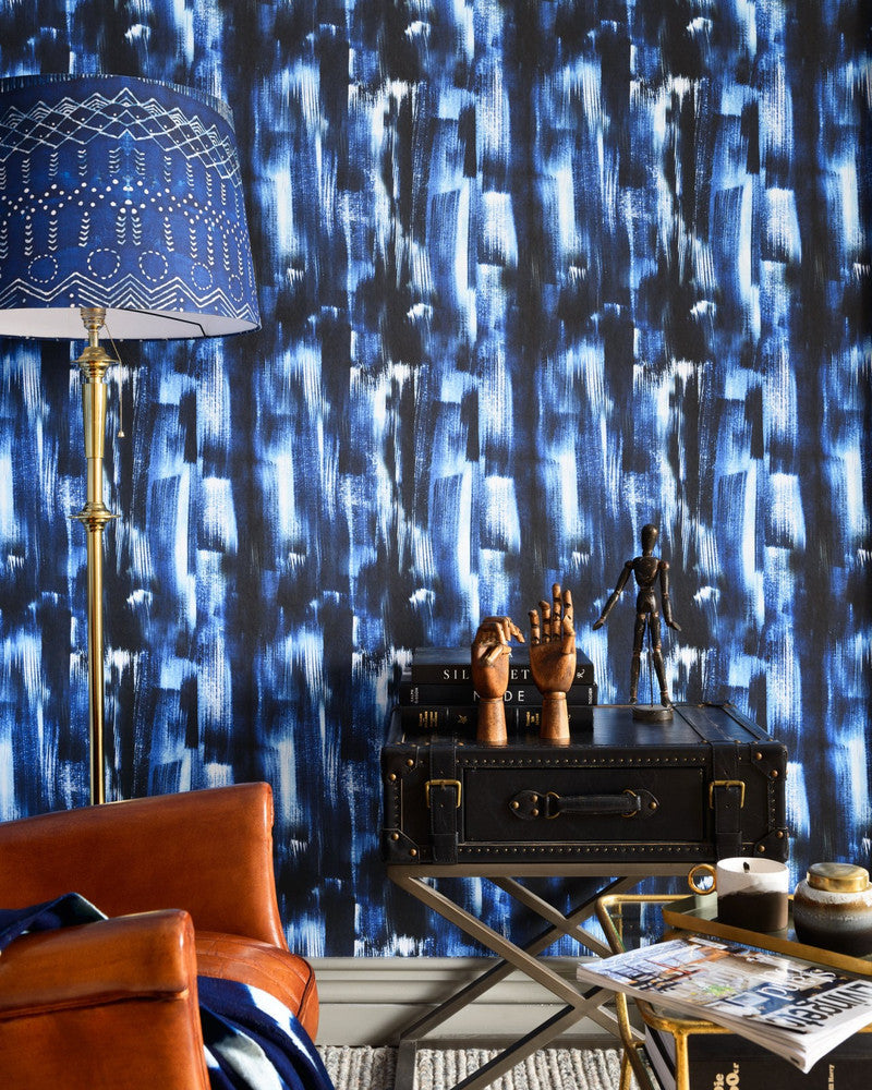 Indigo Madness Wallpaper by Mind the Gap Designer Wallpaper THE WALLPAPER COMPENDIUM 1 Non-woven Made in Europe Paste the wall 3 rolls x 20.5 x 3.25 yards - Swanky Fabrics -