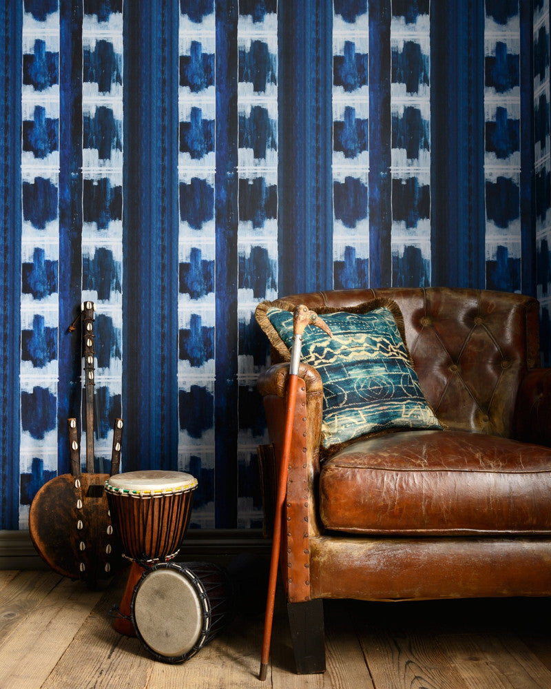 YORUBA Wallpaper (WP20514) by Mind The Gap | WP20514 | THE WALLPAPER COMPENDIUM 1 | 3 rolls x 20.5 x 118.1 in | 0.52m / 20.5in | 3m / 118in | 4.65mp | 70cm / 27.6in | Indigo | Non-woven | Paste the wall | 3-rolls in a box | Fabric Carolina | https://www.fabriccarolina.com/