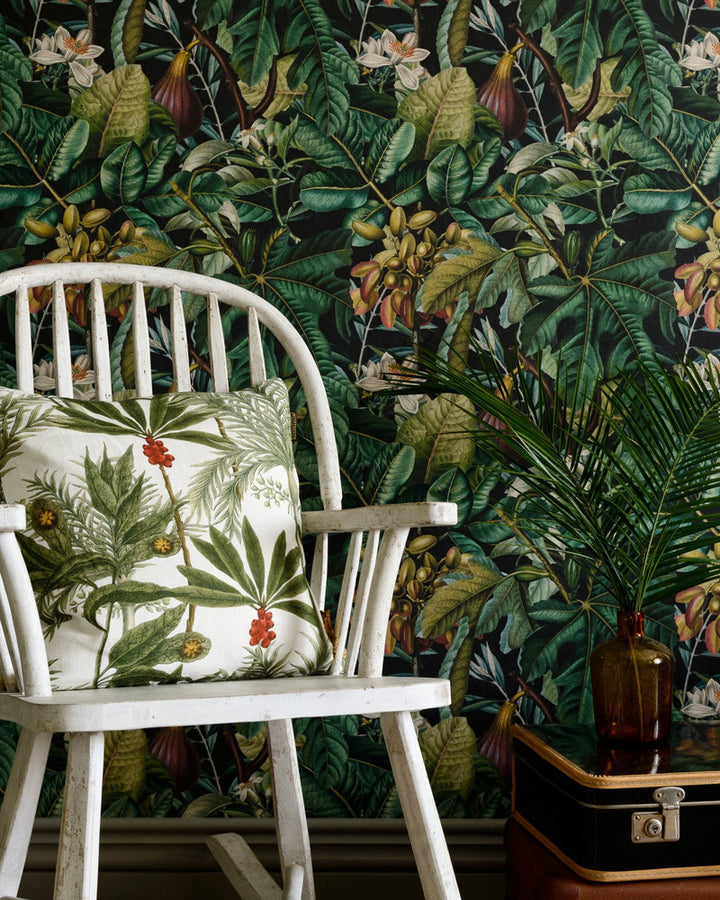 FIGS AND DATES Wallpaper (WP20517) by Mind The Gap | WP20517 | THE WALLPAPER COMPENDIUM 1 | 3 rolls x 20.5 x 118.1 in | 0.52m / 20.5in | 3m / 118in | 4.65mp | 52cm / 20.5in | Black, Brown, Green | Non-woven | Paste the wall | 3-rolls in a box | Fabric Carolina | https://www.fabriccarolina.com/