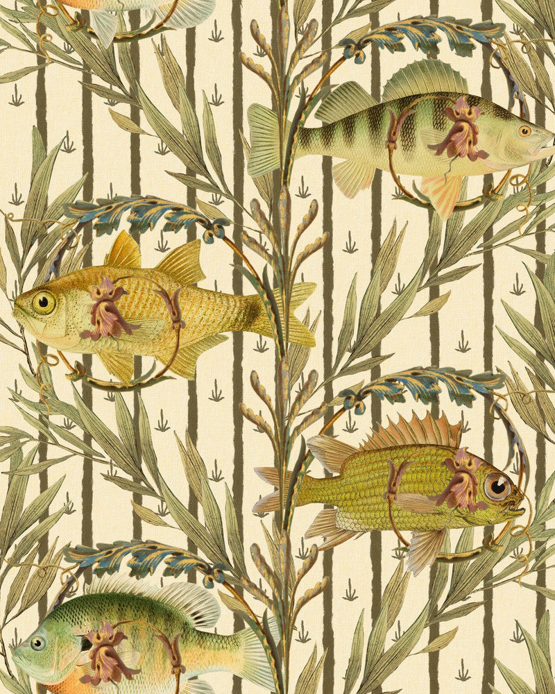Sweetwater Fishes Wallpaper by Mind the Gap Designer Wallpaper THE WETLANDS Non-woven Made in Europe Paste the wall 1 roll x 20.47 x 9.8 yards - Swanky Fabrics -