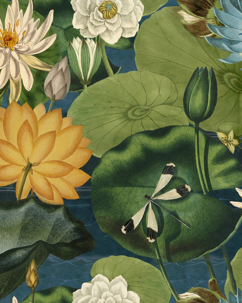 Lotus Blossom Wallpaper by Mind the Gap Designer Wallpaper THE WETLANDS Non-woven Made in Europe Paste the wall 3 rolls x 20.5 x 3.25 yards - Swanky Fabrics -