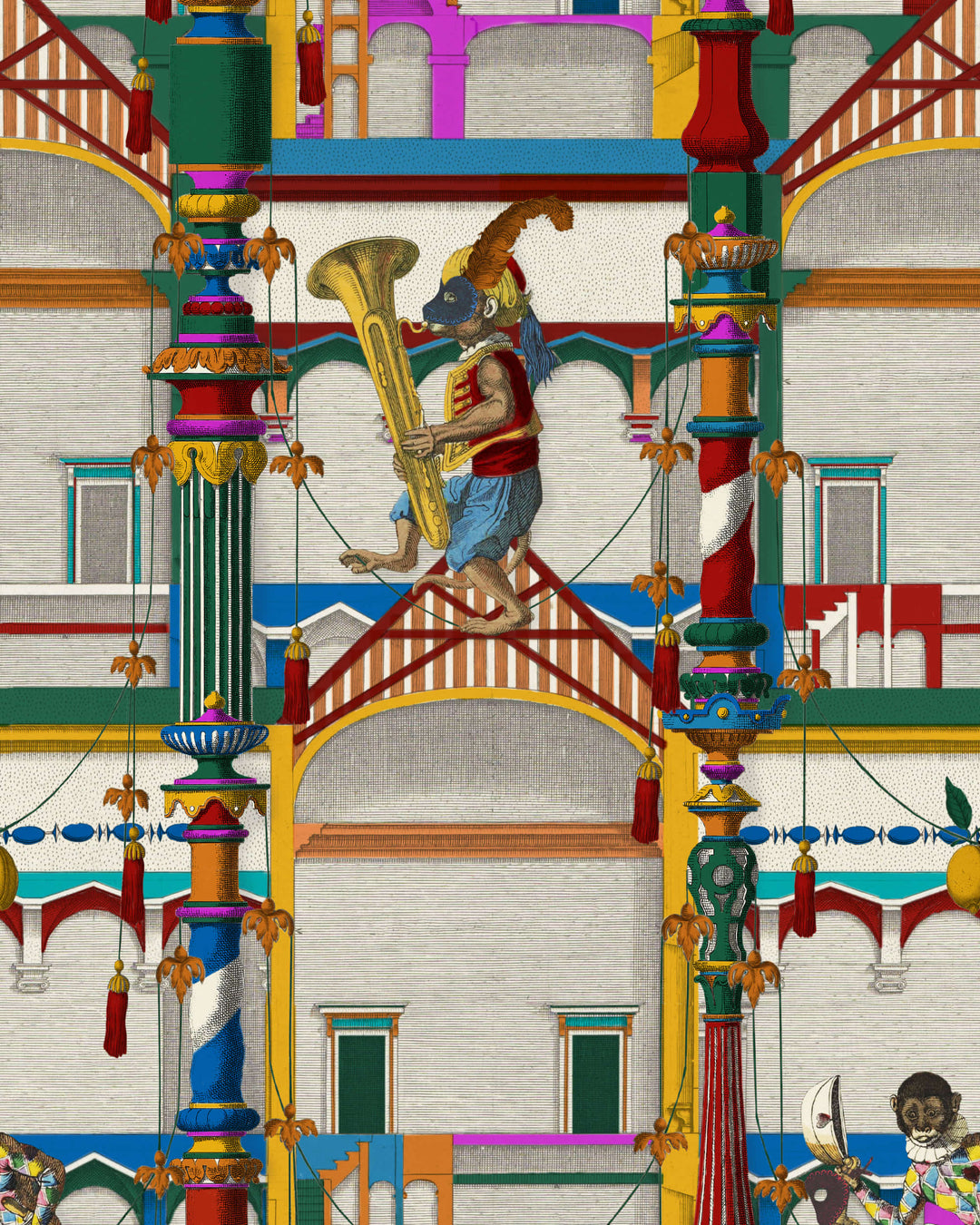 EL CIRCO Wallpaper (WP20837) by Mind The Gap | WP20837 | LA DOLCE VITA | 1 roll x 52x900 cm / 20.47x354.33in | 0.52m / 20.5in | 9m / 354in | 4.68sqm / 50sq ft | 150cm / 59in | Blue, White, Green, Yellow, Grey, Pink, Orange, Red, Turquoise | Non-woven Textured | Paste the wall | 1-roll in a box | Fabric Carolina | https://www.fabriccarolina.com/