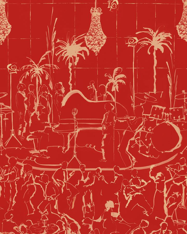 THE CLUB Poppy Wallpaper (WP20885) by Mind The Gap | WP20885 | JAZZ LIVE | 3 rolls x 52 x 300 cm / 20.5 x 118.1in | 0.52m / 20.5in | 300 cm / 393.7in | 4.68sqm / 50sq ft | 300cm / 118.1in | Red, Cream | Non-woven Satin | Paste the wall | 3 rolls in a box | Fabric Carolina | https://www.fabriccarolina.com/