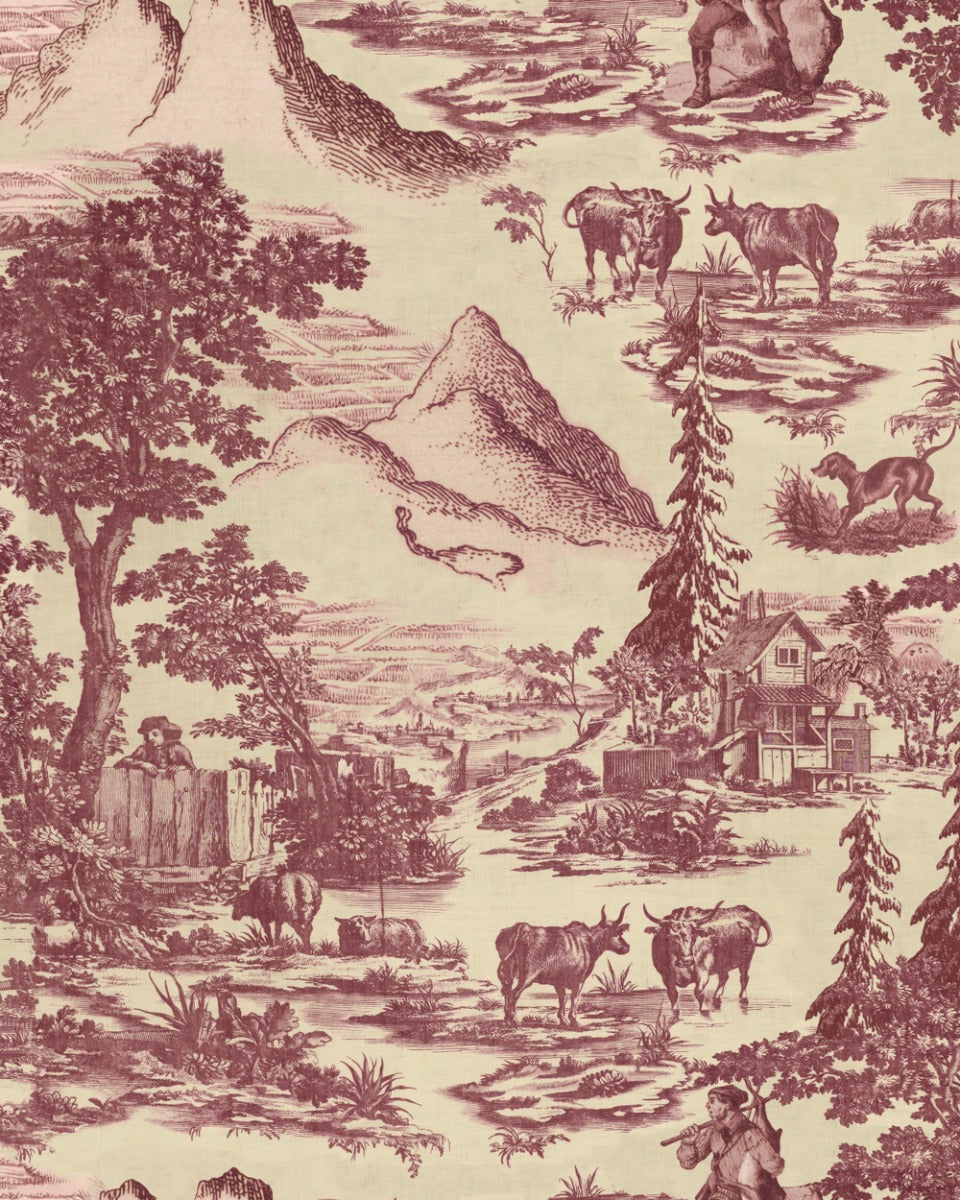 TOILE DU TYROL Burgundy Wallpaper (WP30147) by Mind The Gap | WP30147 | TYROL APRES-SKI | 1 roll x 52x1000 cm / 20.5x393.7 in | 0.52m / 20.5in | 10m / 393.7in | 5.20sqm / 55.9sq ft | 52cm / 20.5in | Taupe, Brown | Non-woven Satin | Paste the wall | 1-roll in a box | Fabric Carolina | https://www.fabriccarolina.com/