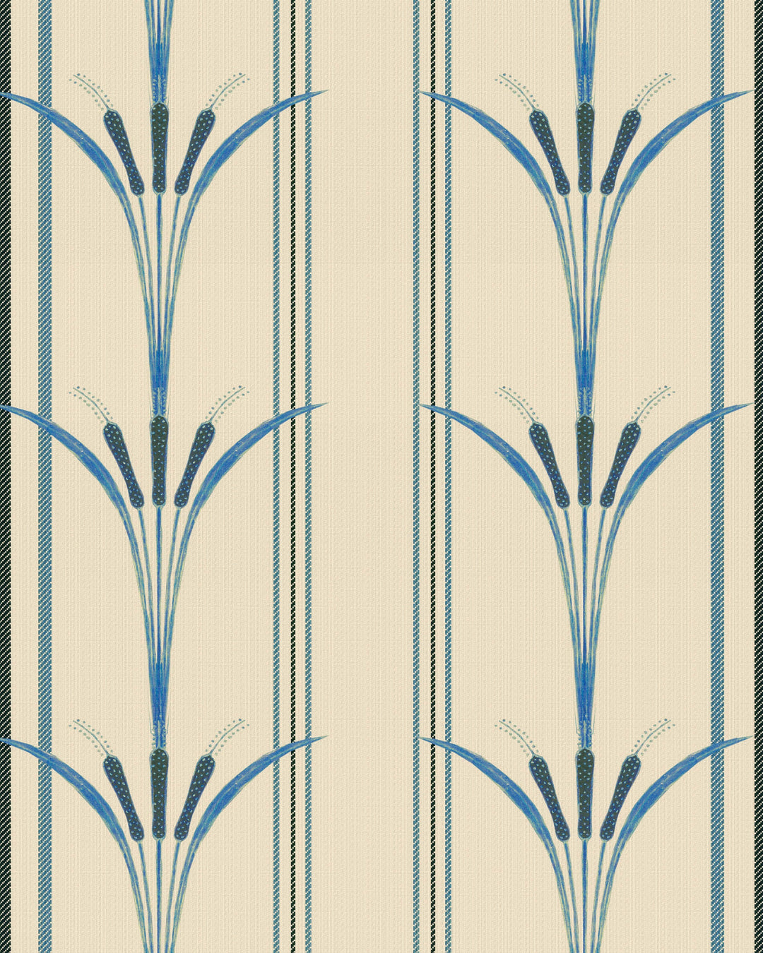 DANUBE STRIPE Blue Wallpaper (WP30156) by Mind The Gap | WP30156 | THE WETLANDS | 1 roll x 52 x 1000 cm / 20.5x393.7 in | 0.52m / 20.5in | 10m / 393.7in | 5.20sqm / 55.9sq ft | 52cm / 20.5in | Taupe, Black, Blue | Non-woven Satin | Paste the wall | 1 roll in a box | Fabric Carolina | https://www.fabriccarolina.com/
