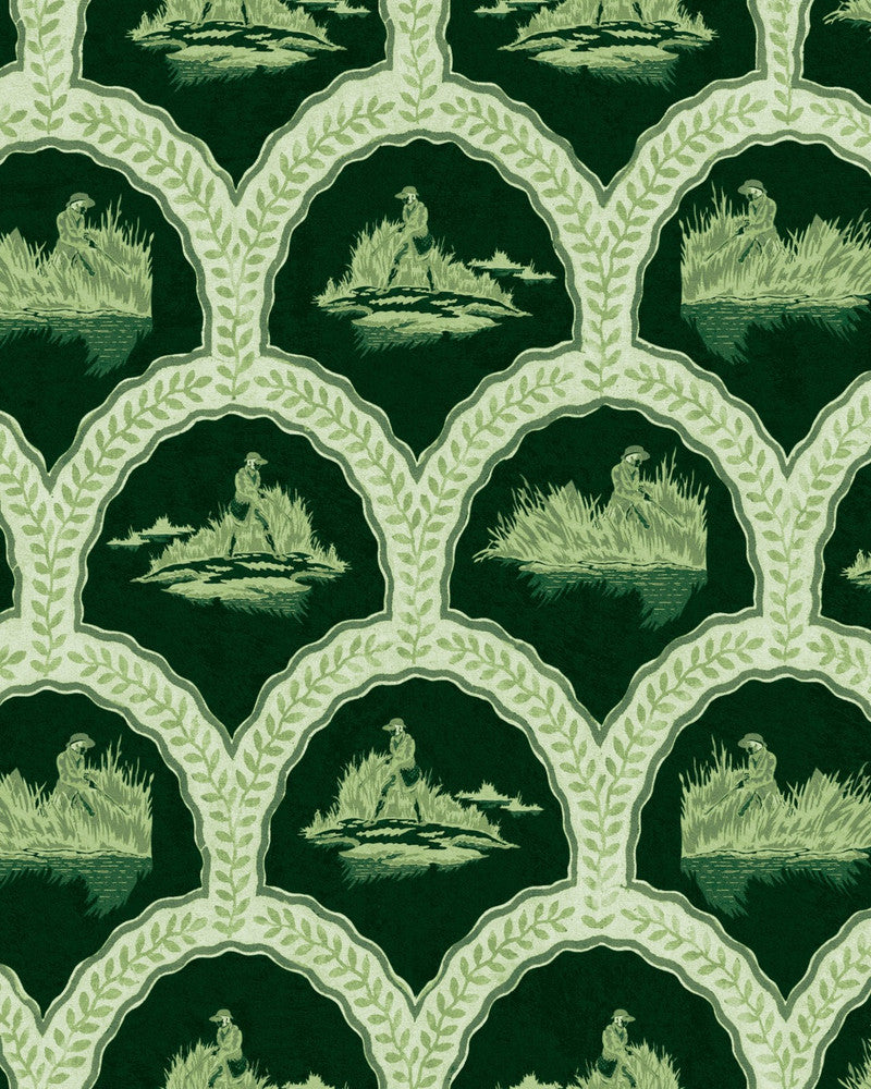 The Hunter Evergreen Wallpaper by Mind the Gap Designer Wallpaper THE WETLANDS Non-woven Made in Europe Paste the wall 1 roll x 20.5x10.9 yards - Swanky Fabrics -