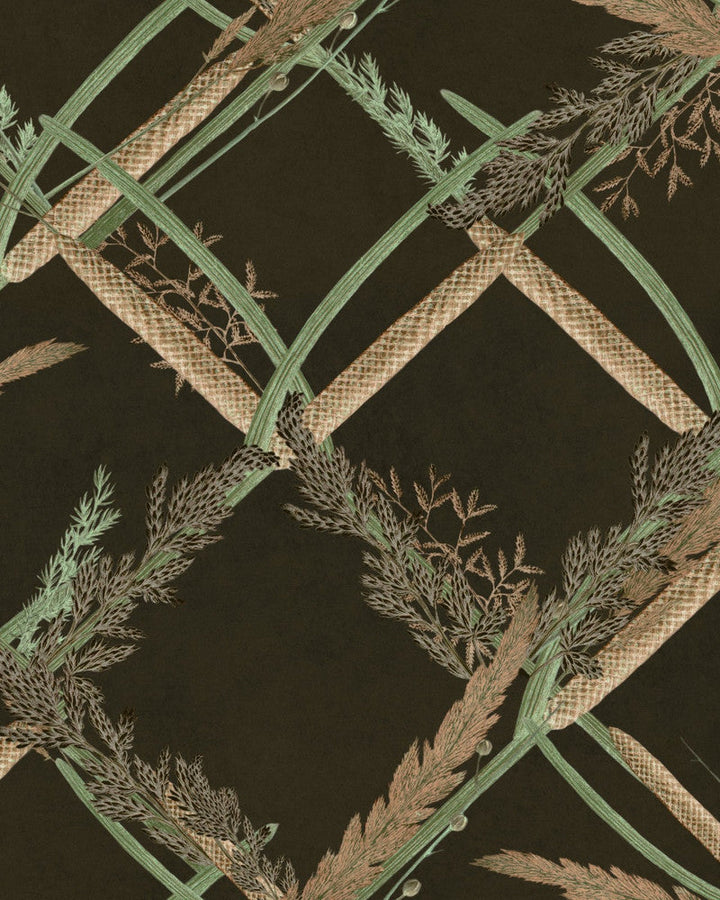 Ornamental Reed Anthracite Wallpaper by Mind the Gap Designer Wallpaper THE WETLANDS Non-woven Made in Europe Paste the wall 1 roll x 20.47 x 9.8 yards - Swanky Fabrics -