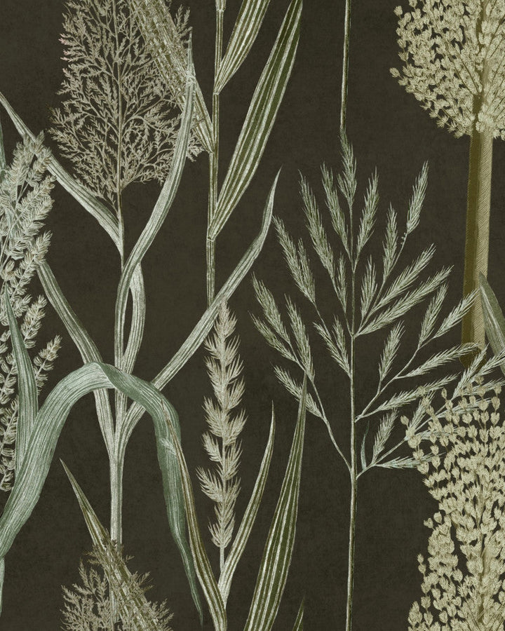 Riverside Flora Anthracite Wallpaper by Mind the Gap Designer Wallpaper THE WETLANDS Non-woven Made in Europe Paste the wall 1 roll x 20.5x10.9 yards - Swanky Fabrics -