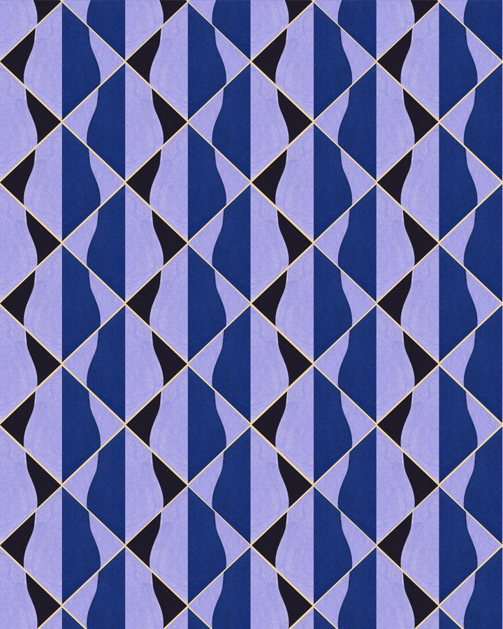 ONDE Blu Wallpaper (WP30202) by Mind The Gap | WP30202 | LA DOLCE VITA | 1 roll x 20.5 x 393.7 in | 0.52m / 20.5in | 10m / 393.7in | 4.68mp | 50cm / 19.6in | Black, Blue, Purple | Satin Matte | Paste the wall | 1-roll in a box | Fabric Carolina | https://www.fabriccarolina.com/