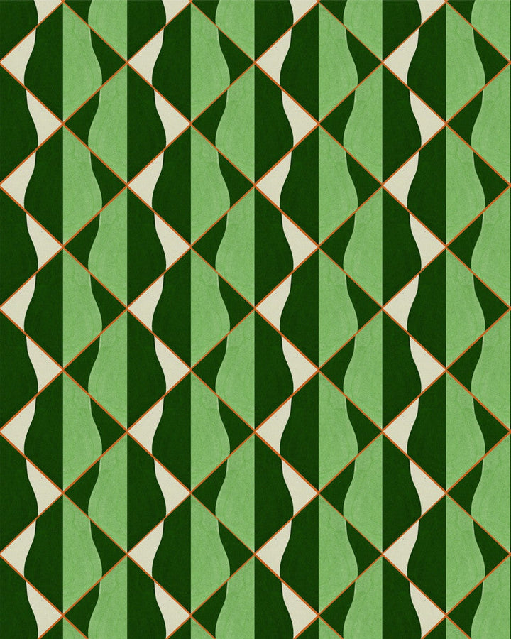 Onde Verde Wallpaper by Mind the Gap Designer Wallpaper LA DOLCE VITA Satin Matte Made in Europe Paste the wall 1 roll x 20.5 x 10.9 yards - Swanky Fabrics -