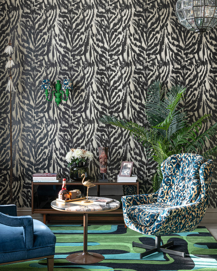 ZEBRATO Verde Wallpaper (WP30213) by Mind The Gap | WP30213 | LA DOLCE VITA | 1 roll x 52 x 1000 cm / 20.5 x 393.7in | 0.52m / 20.5in | 10m / 393.7in | 5.20sqm / 55.9sq ft | 80cm / 31.4in | Black, Green, Beige | Non-woven Satin | Paste the wall | 1-roll in a box | Fabric Carolina | https://www.fabriccarolina.com/