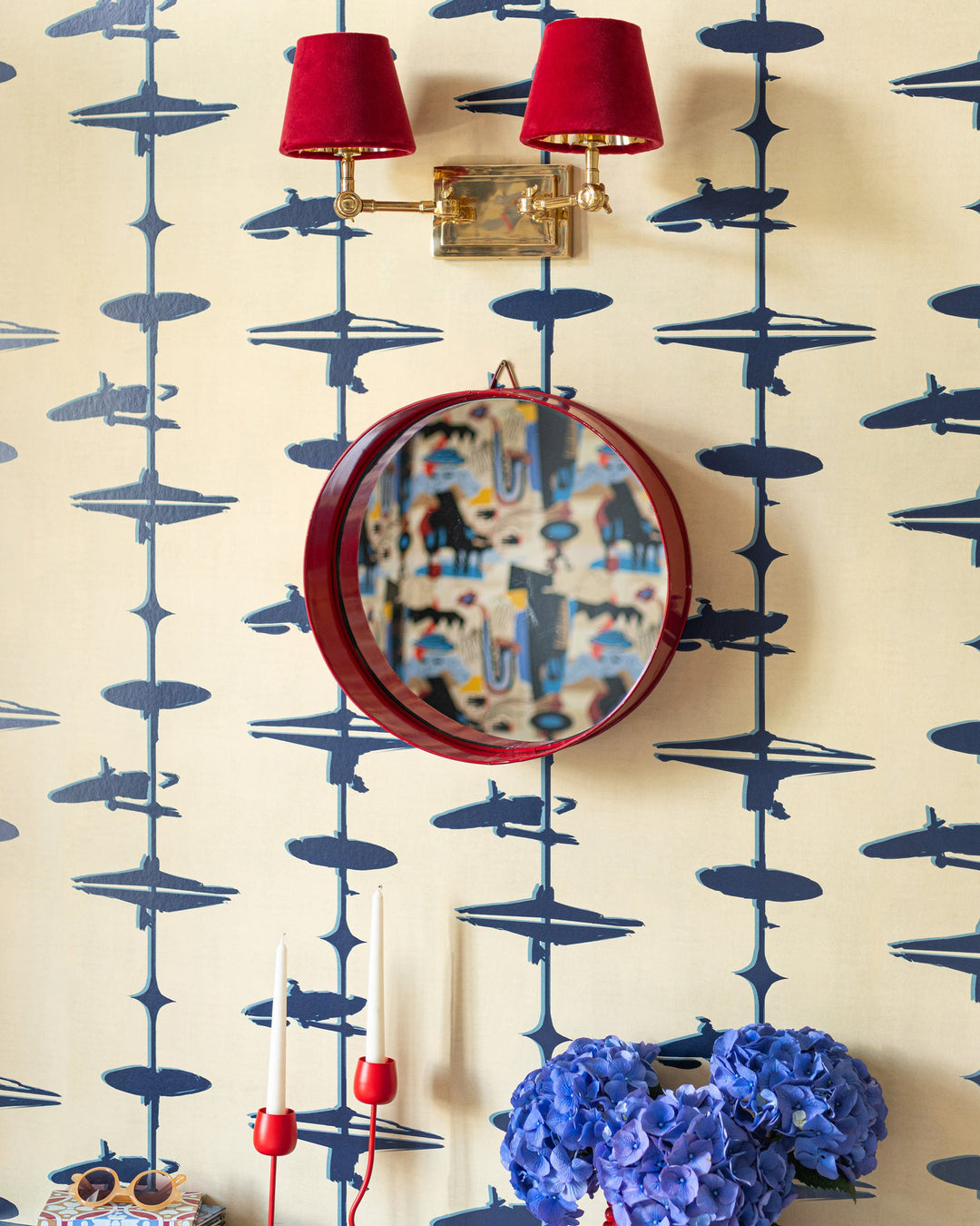 HI HATS Indigo Wallpaper (WP30235) by Mind The Gap | WP30235 | JAZZ LIVE | 1 roll x 52 x 1000 cm / 20.5 x 393.7in | 0.52m / 20.5in | 1000 cm / 393.7in | 5.20sqm / 55.9sq ft | 50cm / 19.6in | Beige, Indigo | Non-woven Satin | Paste the wall | 1 roll in a box | Fabric Carolina | https://www.fabriccarolina.com/