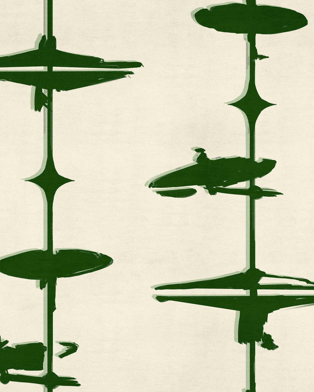 HI HATS Wallpaper (WP30248) by Mind The Gap | WP30248 | JAZZ LIVE | 1 roll x 52 x 1000 cm / 20.5 x 393.7in | 0.52m / 20.5in | 1000 cm / 393.7in | 5.20sqm / 55.9sq ft | 50cm / 19.6in | Green, Beige | Non-woven Satin | Paste the wall | 1 roll in a box | Fabric Carolina | https://www.fabriccarolina.com/