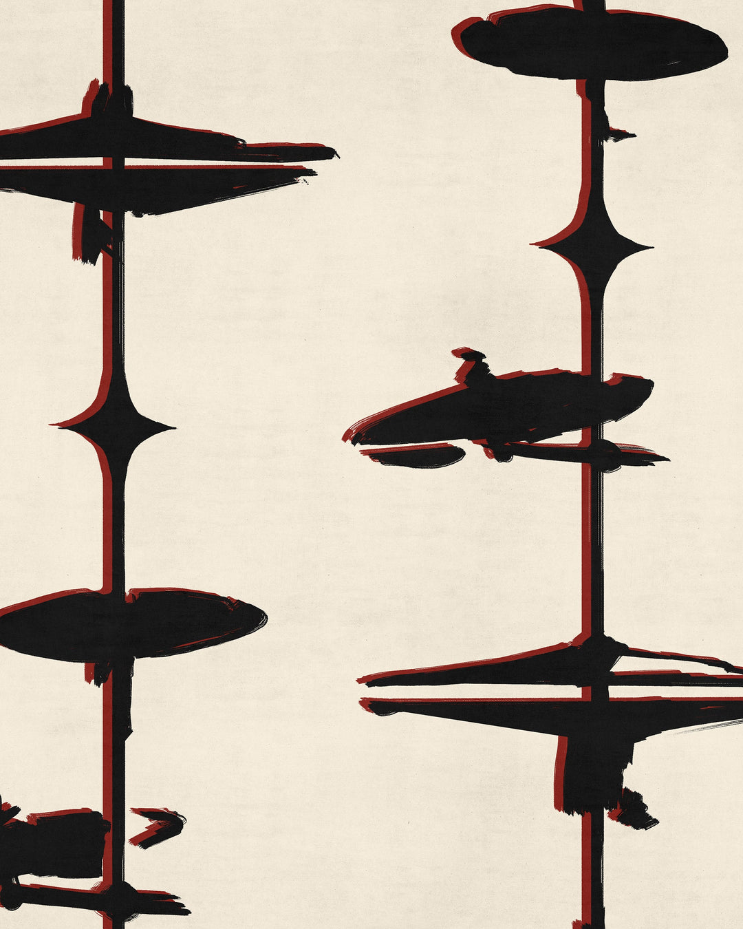 HI HATS Black Wallpaper (WP30249) by Mind The Gap | WP30249 | JAZZ LIVE | 1 roll x 52 x 1000 cm / 20.5 x 393.7in | 0.52m / 20.5in | 1000 cm / 393.7in | 5.20sqm / 55.9sq ft | 50cm / 19.6in | Black, Beige, Red | Non-woven Satin | Paste the wall | 1 roll in a box | Fabric Carolina | https://www.fabriccarolina.com/