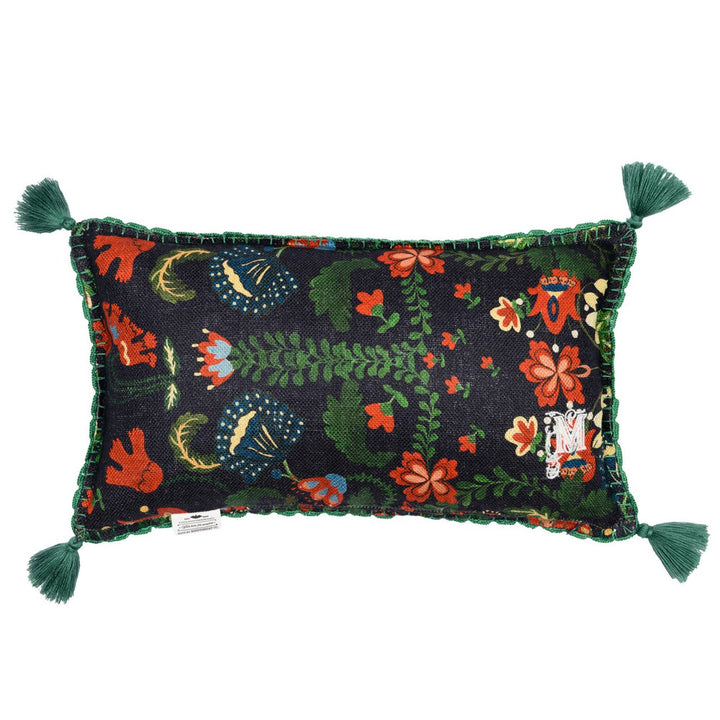 ZABOLA Linen Cushion (LC40100) by Mind The Gap | LC40100 | TRANSYLVANIAN ROOTS | 20 x 12 in | Black, Blue, Green, Red | Fabric Carolina | https://www.fabriccarolina.com/