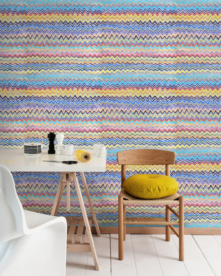 ZIG ZAG (WP20279) by Mind The Gap | WP20279 | THE SUGARBOO COLLECTION | 3 rolls x 20.5 x 118.1 in | 0.52m / 20.5in | 3m / 118in | 4.65mp | 52cm / 20.5in | Blue, Green, Pink, Yellow | Non-woven | Paste the wall | 3-rolls in a box | Fabric Carolina | https://www.fabriccarolina.com/